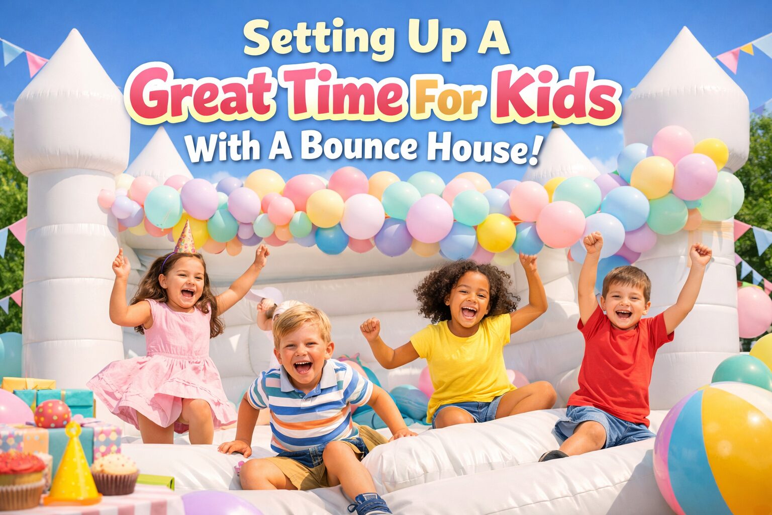 bouncehouse children jumping and smiling while in a bounce house