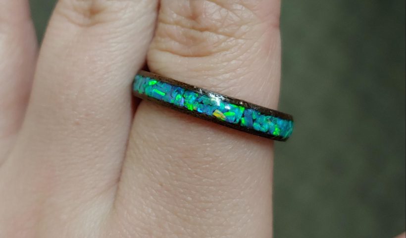 k16vpqrsfal41 820x480 - I made an artificial opal ring. I don't have a lath machine like other people do, so i just placed them on uv resin, and dolloped more uv resin on. Bit messy, but I can't be perfect my first try. Lol - hobbies, crafts