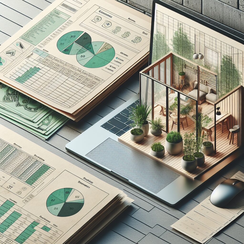 Blueprints, Budget Sheets, and a Laptop: Building a Sustainable Home Office Business Blueprints and budget spreadsheets beside an open laptop, representing planning for a sustainable home office business