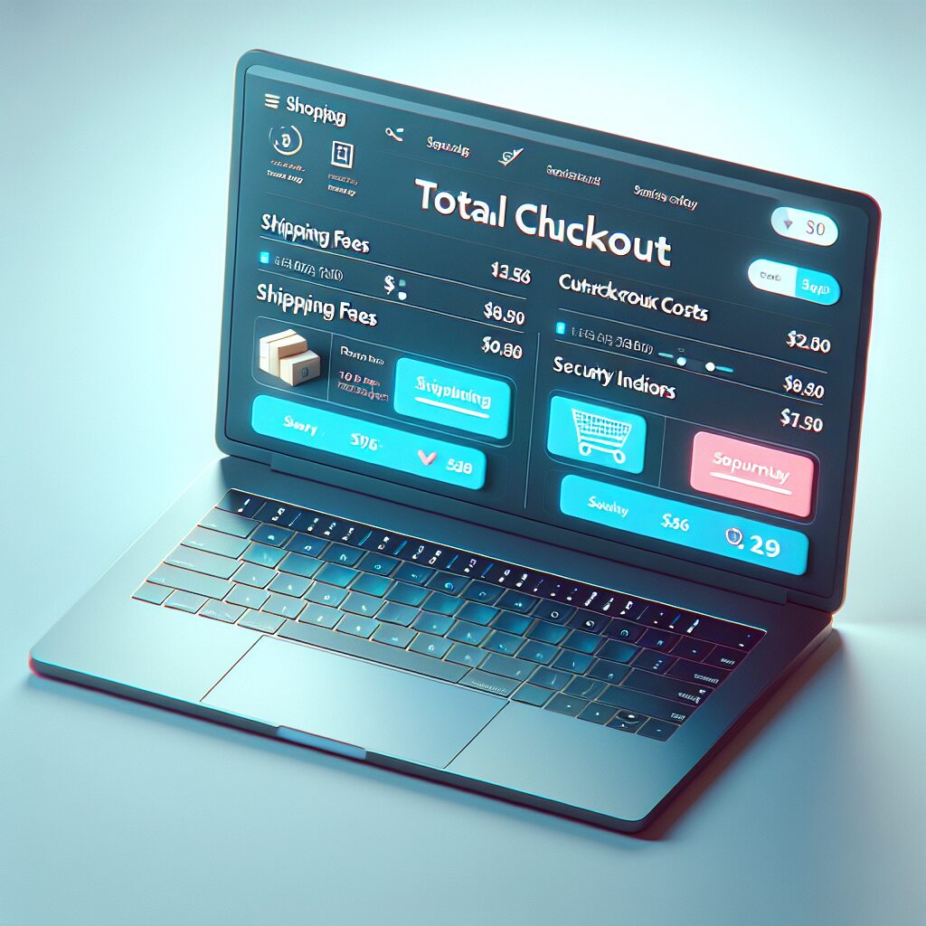 Comparing Total Checkout Costs on a Laptop with Shipping, Returns, and Security Indicators Visible Laptop screen displaying a comparison of total checkout costs, with visible shipping fees, return policy details, and security indicators.