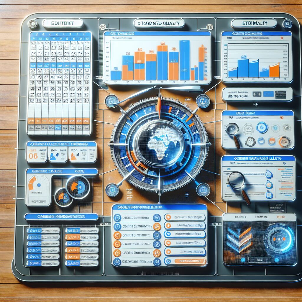 Editorial dashboard showing a content calendar, SEO keyword tracking panels, and comment notification alerts.