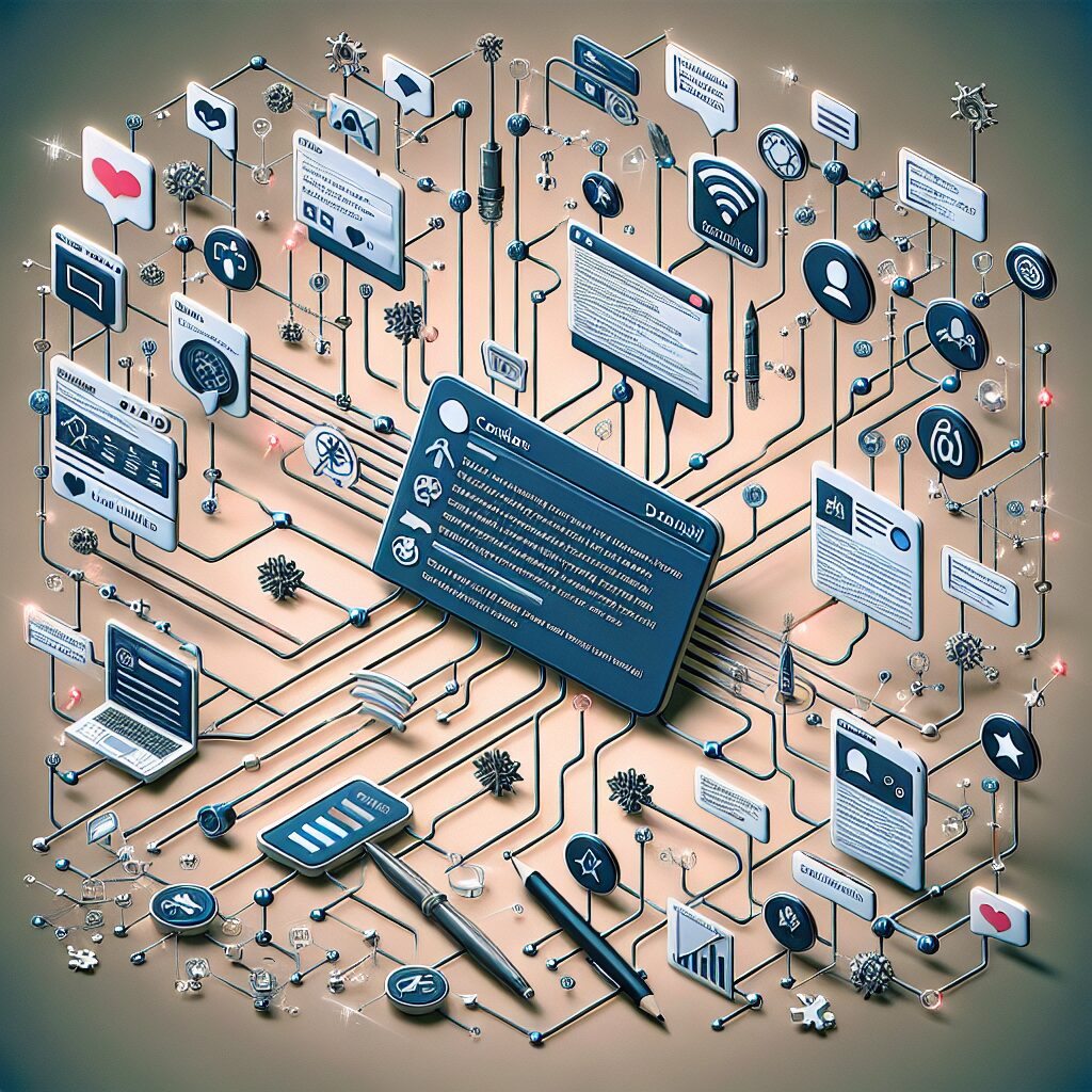 Interconnected Comment Threads and Content Checklists on a Blog Dashboard Interface Blog dashboard interface showing interconnected comment threads alongside content publishing checklists.