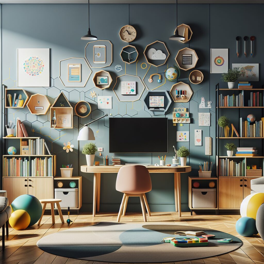 Organized Home Learning Environment Featuring Designated Study Zones and Educational Resources Organized home learning environment with designated study zones and educational resources