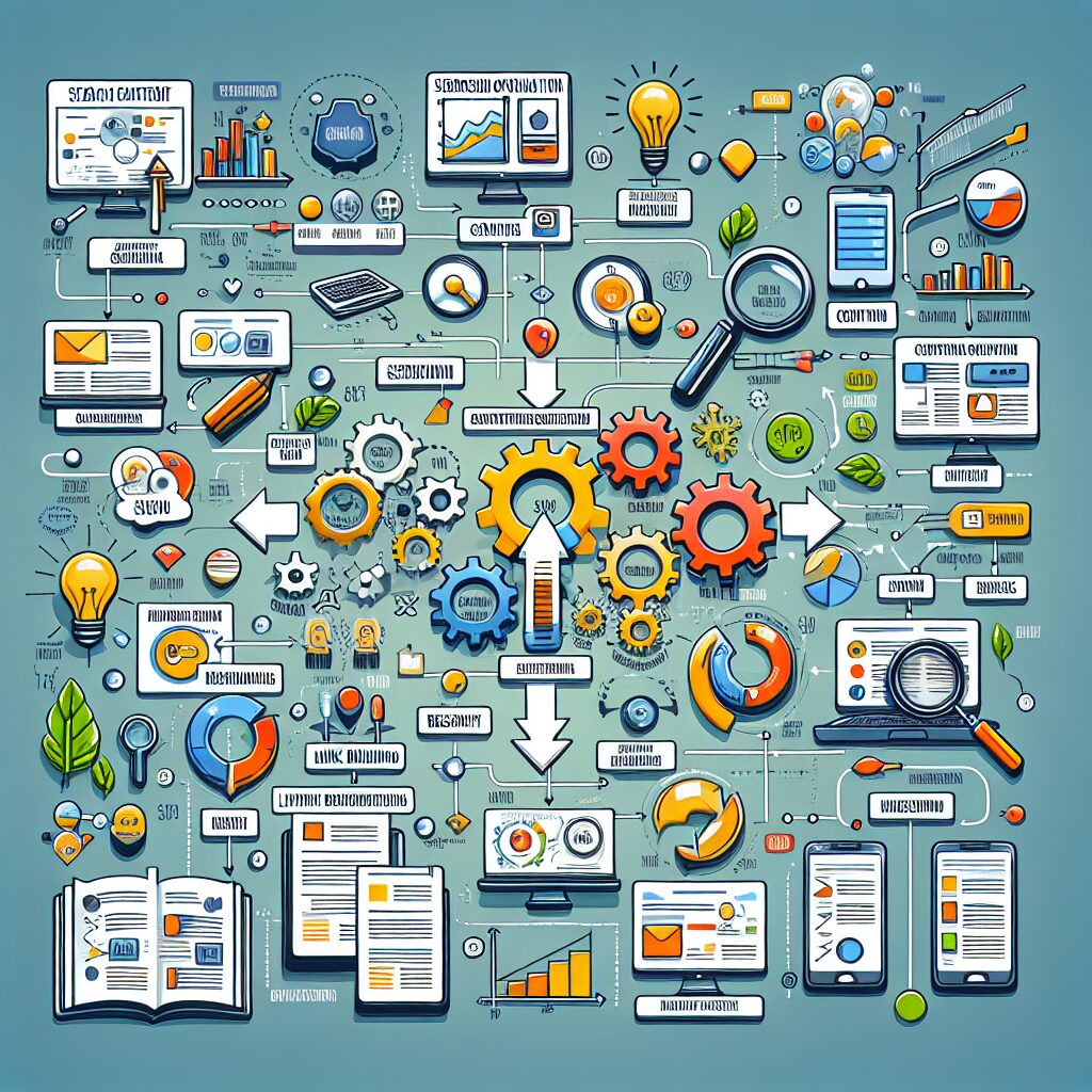 Schematic Diagram of a Comprehensive Digital Content and Search Optimization Strategy Your Blog: Schematic diagram illustrating a comprehensive digital content and search optimization strategy.