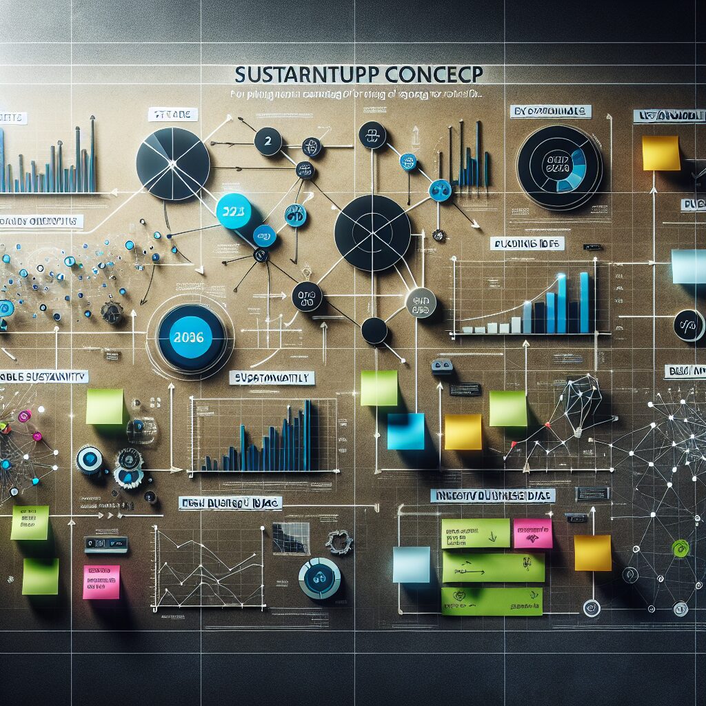 Startup concept board displaying sustainable growth metrics and business idea planning for 2026