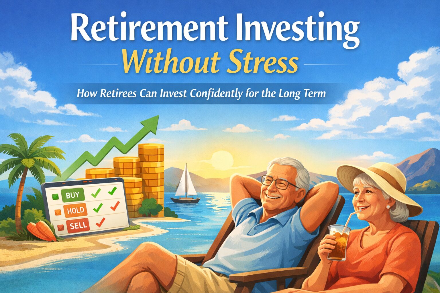 Stress-free retirement investing - couple relaxed on the beach