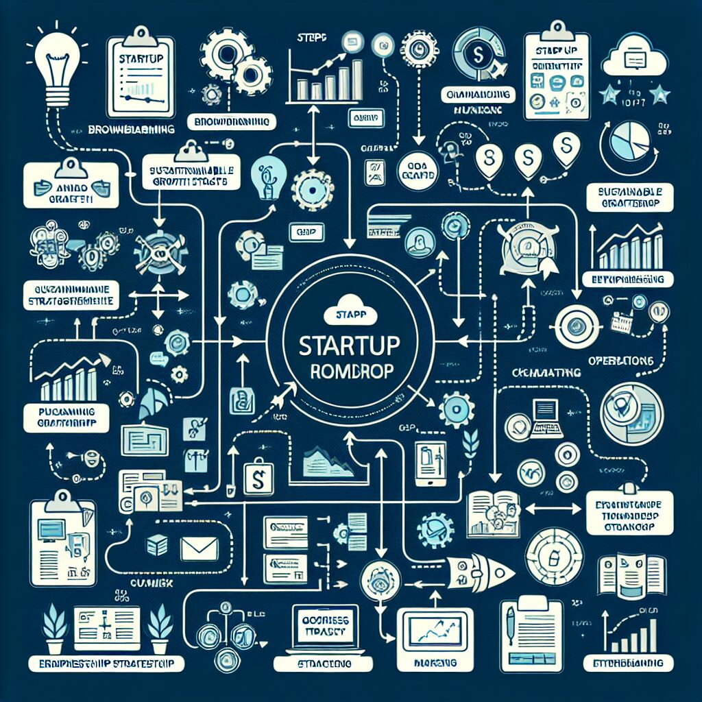 Annotated startup roadmap outlining sustainable growth strategies and key entrepreneurship tips.