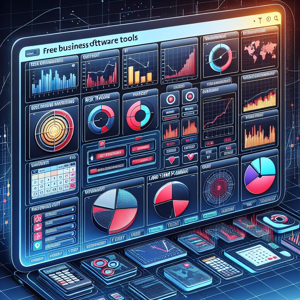 Dashboard snapshot showing free business software tools for risk tracking and long-term planning.