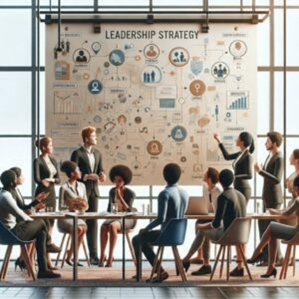 Entrepreneurs in a leadership development workshop discussing strategy on a board during a mentorship session.