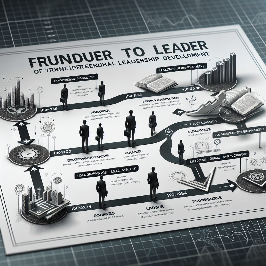 Founder-to-Leader Transition Roadmap for Entrepreneurial Leadership Development Founder-to-leader transition roadmap outlining entrepreneurial leadership development stages and milestones.