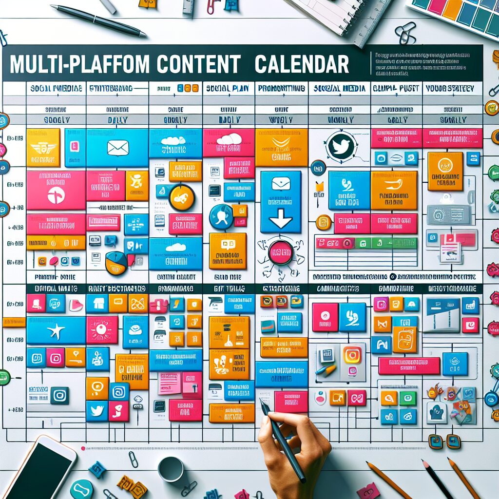 Multi-platform social media content calendar outlining a structured marketing strategy across channels.