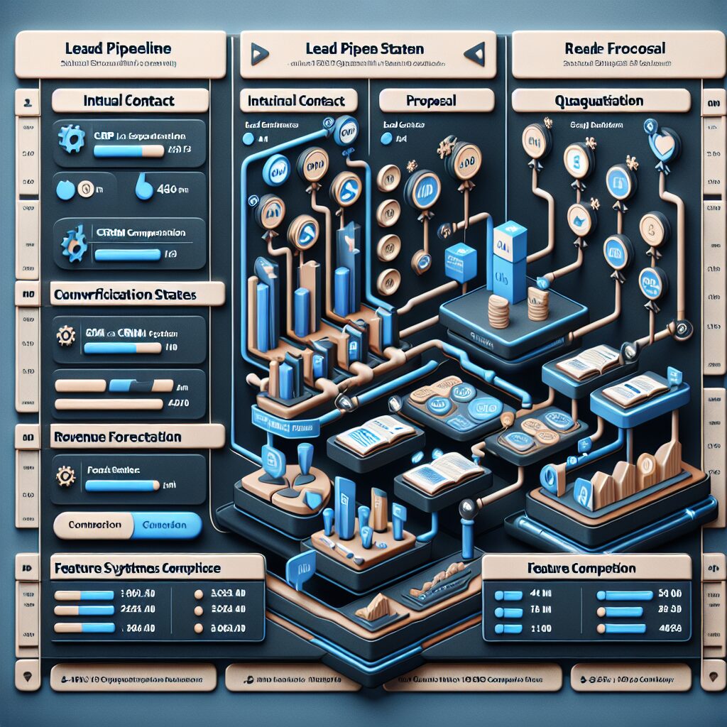 Best CRM for Small Business: A Comprehensive Guide to Choosing the Right Solution 1 CRM comparison dashboard for small businesses showing lead pipeline stages, key metrics, and feature ratings. Best CRM for Small Business