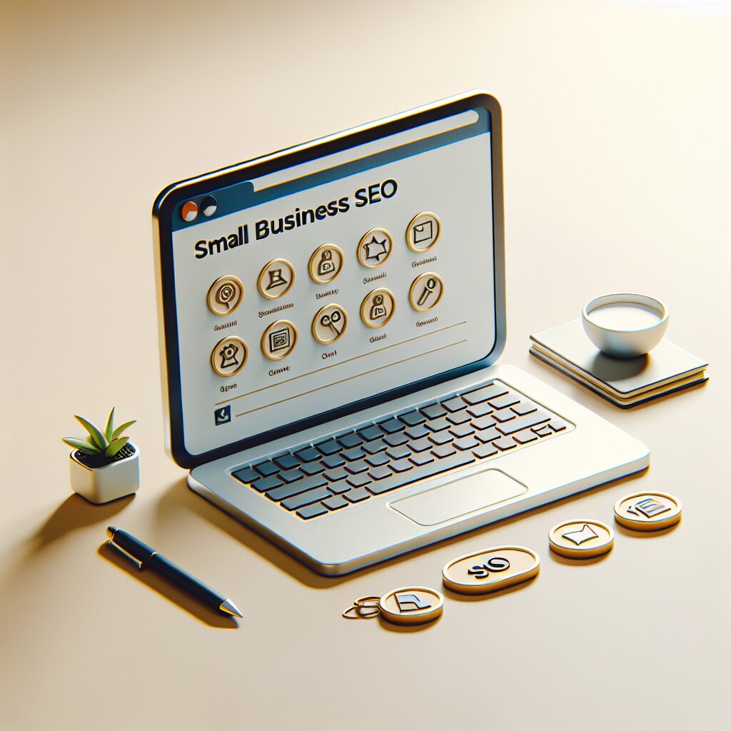 SEO tips for small businesses. Laptop screen displaying a small business SEO checklist with key optimization tips.