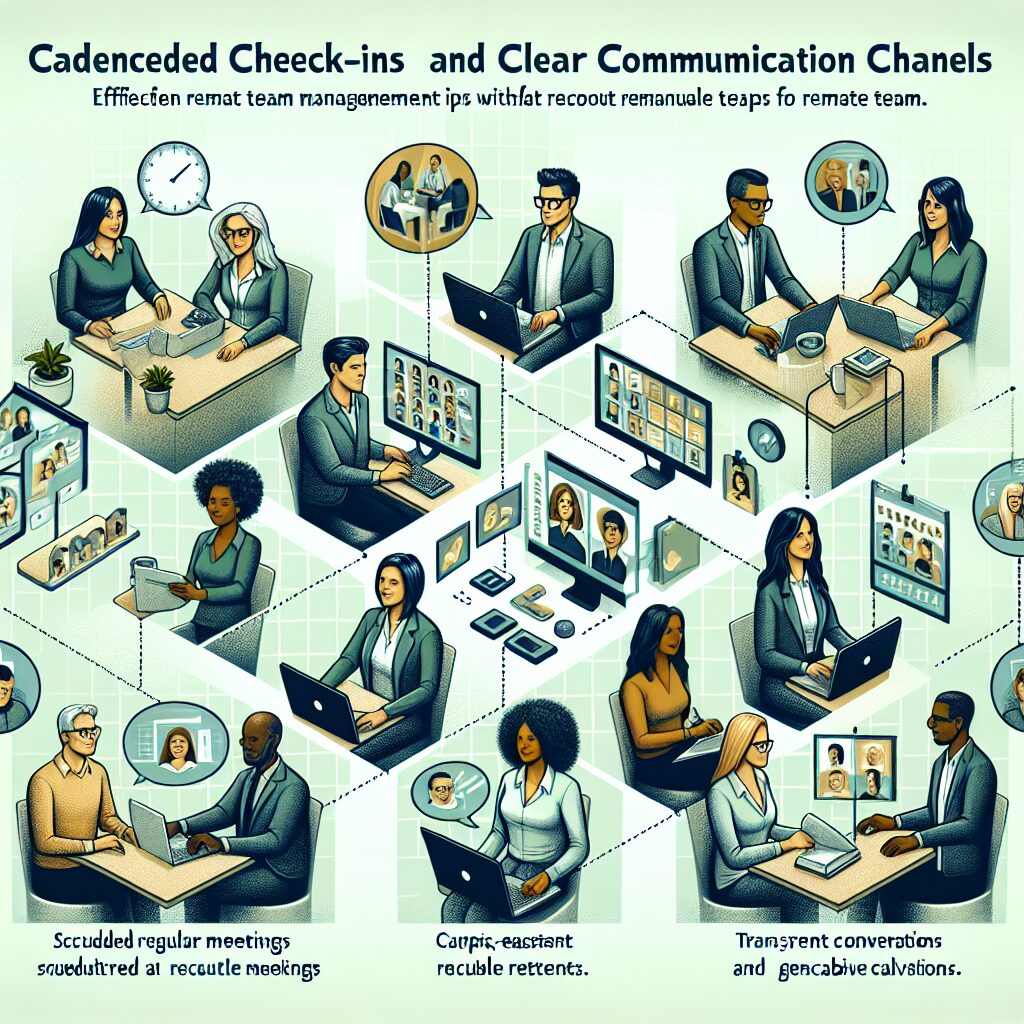 Cadenced Check-Ins and Clear Channels for Remote Teams Cadenced check-ins and clear communication channels illustrating remote team management tips.