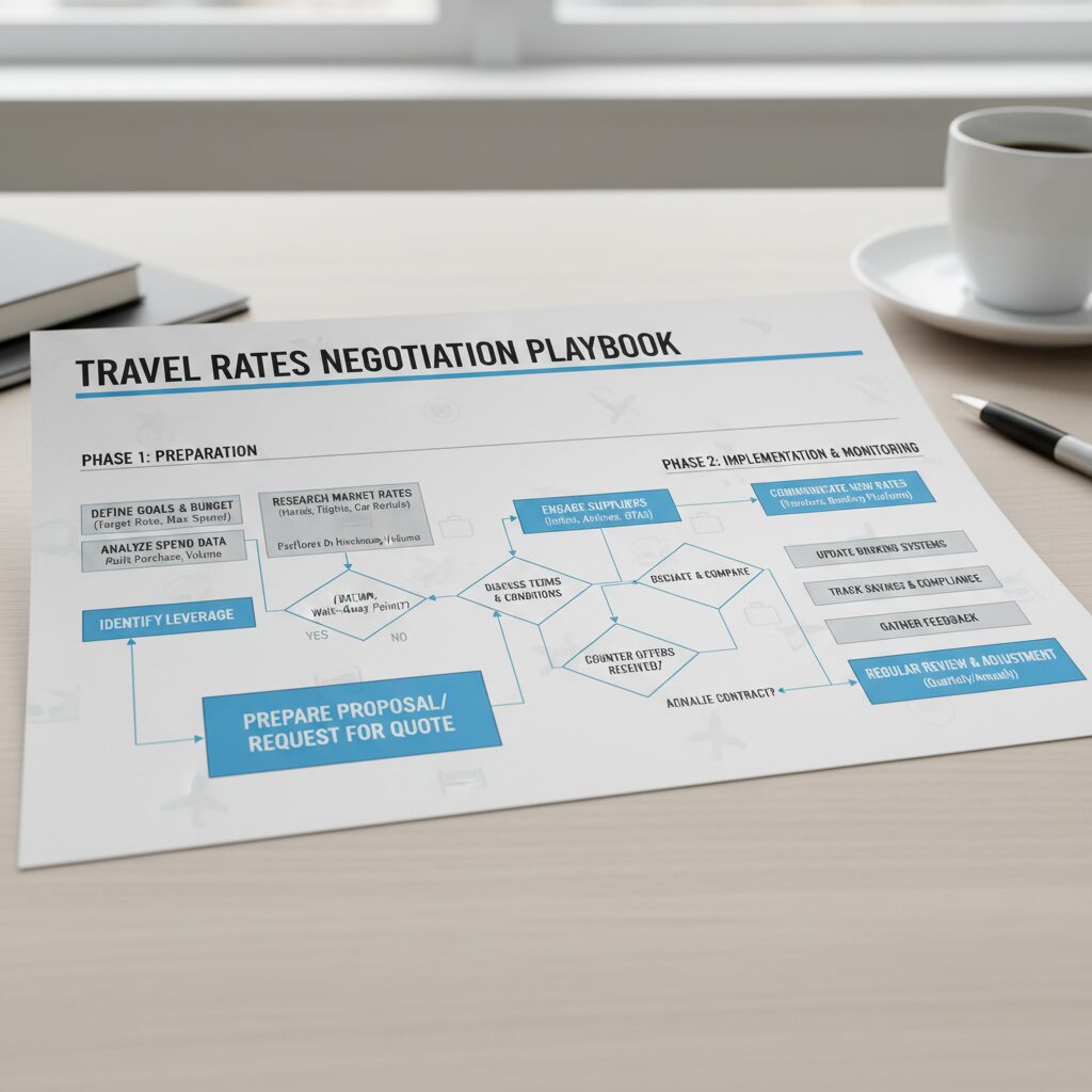 Negotiating Hotel and Airline Rates: Tactics for Travel Managers 3 Negotiation playbook flowchart from prep to implementation: Negotiating Hotel and Airline Rates
