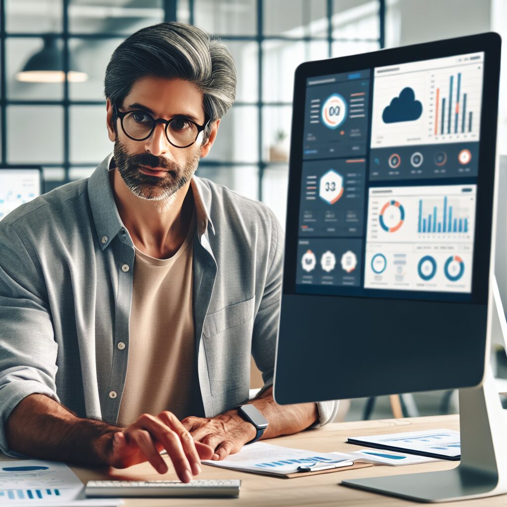 Startup founder reviewing a cloud-based accounting dashboard using online accounting tools for startups