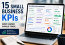 Small business KPIs dashboard with financial metrics, customer retention data, cash flow tracking, and business growth indicators